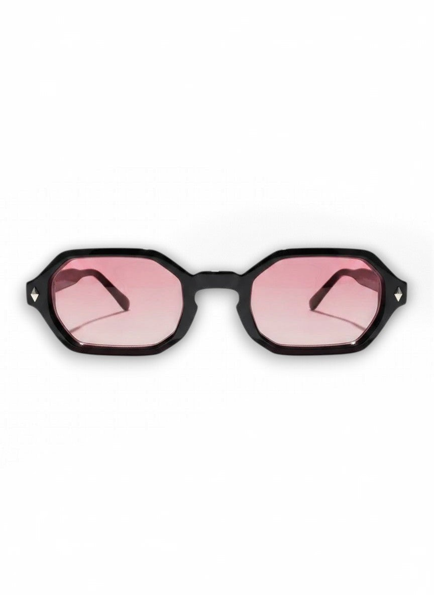 Aurélio Eyewear C3 zonnebril met zwart achthoekig montuur en roze gradiënt glazen