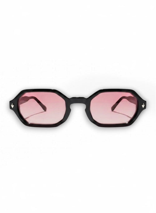 Aurélio Eyewear C3 zonnebril met zwart achthoekig montuur en roze gradiënt glazen