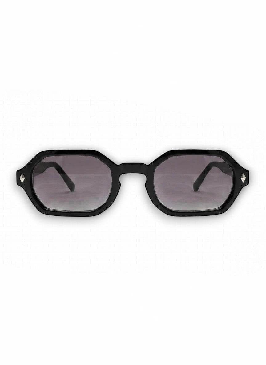 Aurélio Eyewear C4 zonnebril met zwart zeshoekig montuur en grijze verloopglazen
