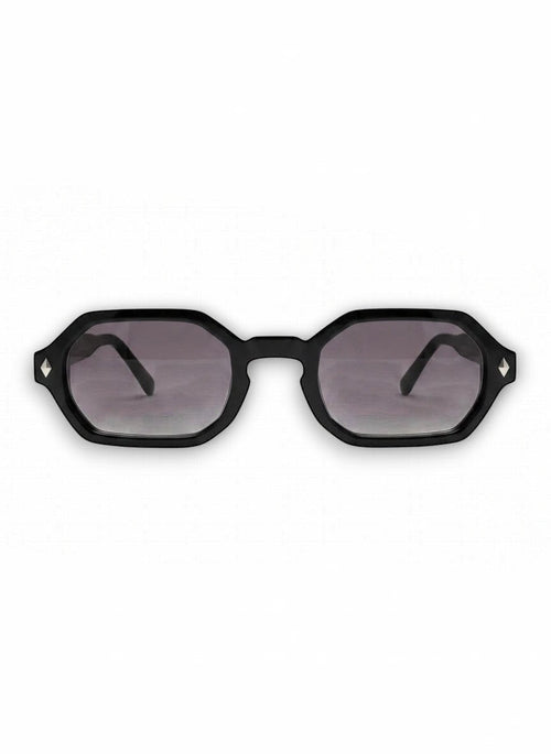 Aurélio Eyewear C4 zonnebril met zwart zeshoekig montuur en grijze verloopglazen
