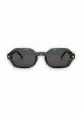 Aurélio Eyewear C5 zonnebril met donkergroen achthoekig acetaat montuur en grijze glazen