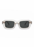 Aurélio Eyewear C1 zonnebril met een transparant rechthoekig montuur en zwarte glazen in een strak modern design