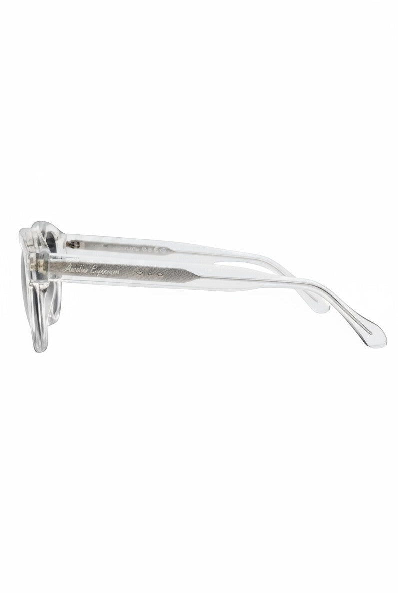 Zijaanzicht van de transparante Aurélio Eyewear Aurélio - V zonnebril met gedetailleerde metalen pootjes
