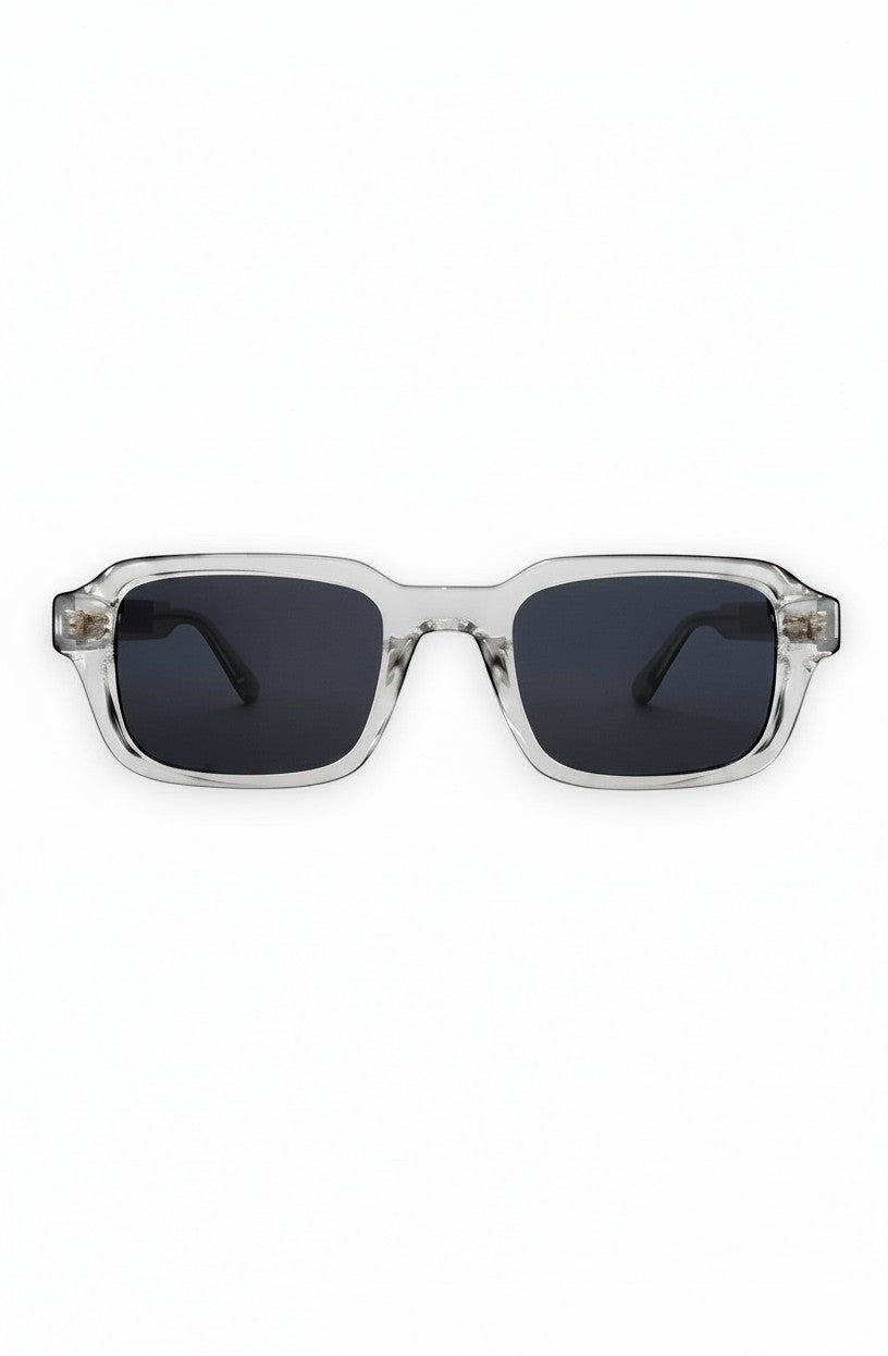 Aurélio Eyewear XI zonnebril met transparant rechthoekig montuur en donkergrijze glazen